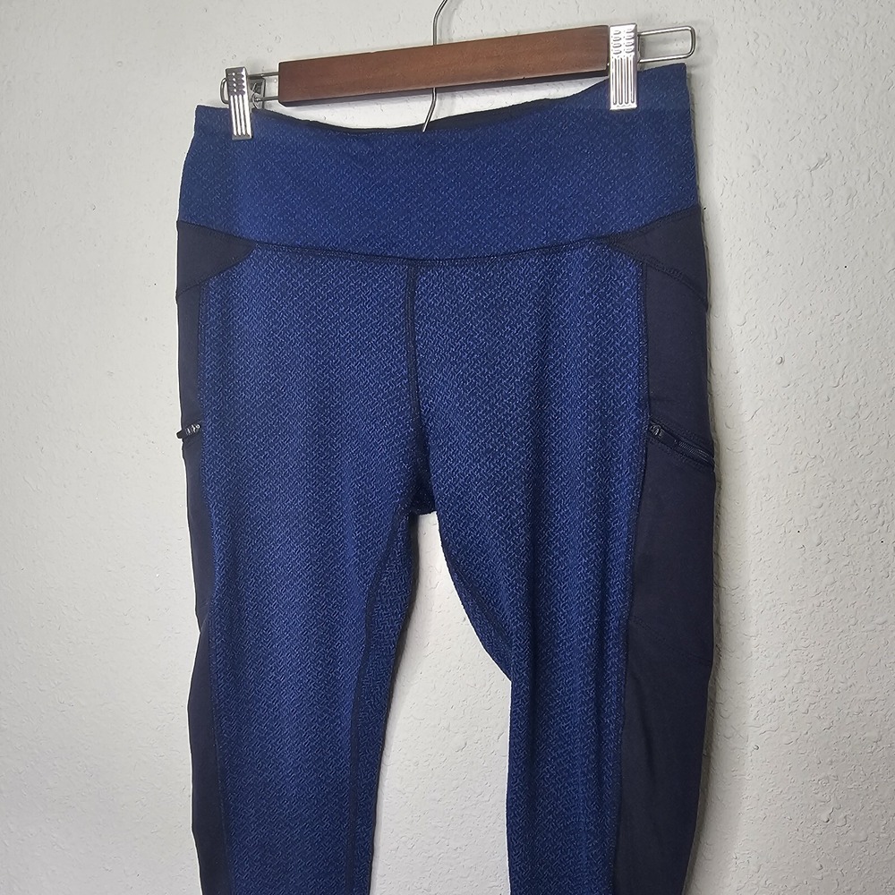 Z by Zobha Womens Blue Herringbone High Waisted Zipper Pocket Leggings Medium